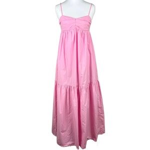 Amanda Uprichard Size Small Sima Maxi Dress Pink Tiered Spaghetti Strap Cotton